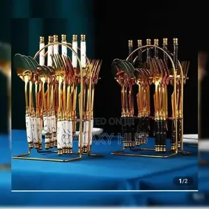 Cutlery Set, Egg Shaped 24pcs Cutlery Set Golden, Silver