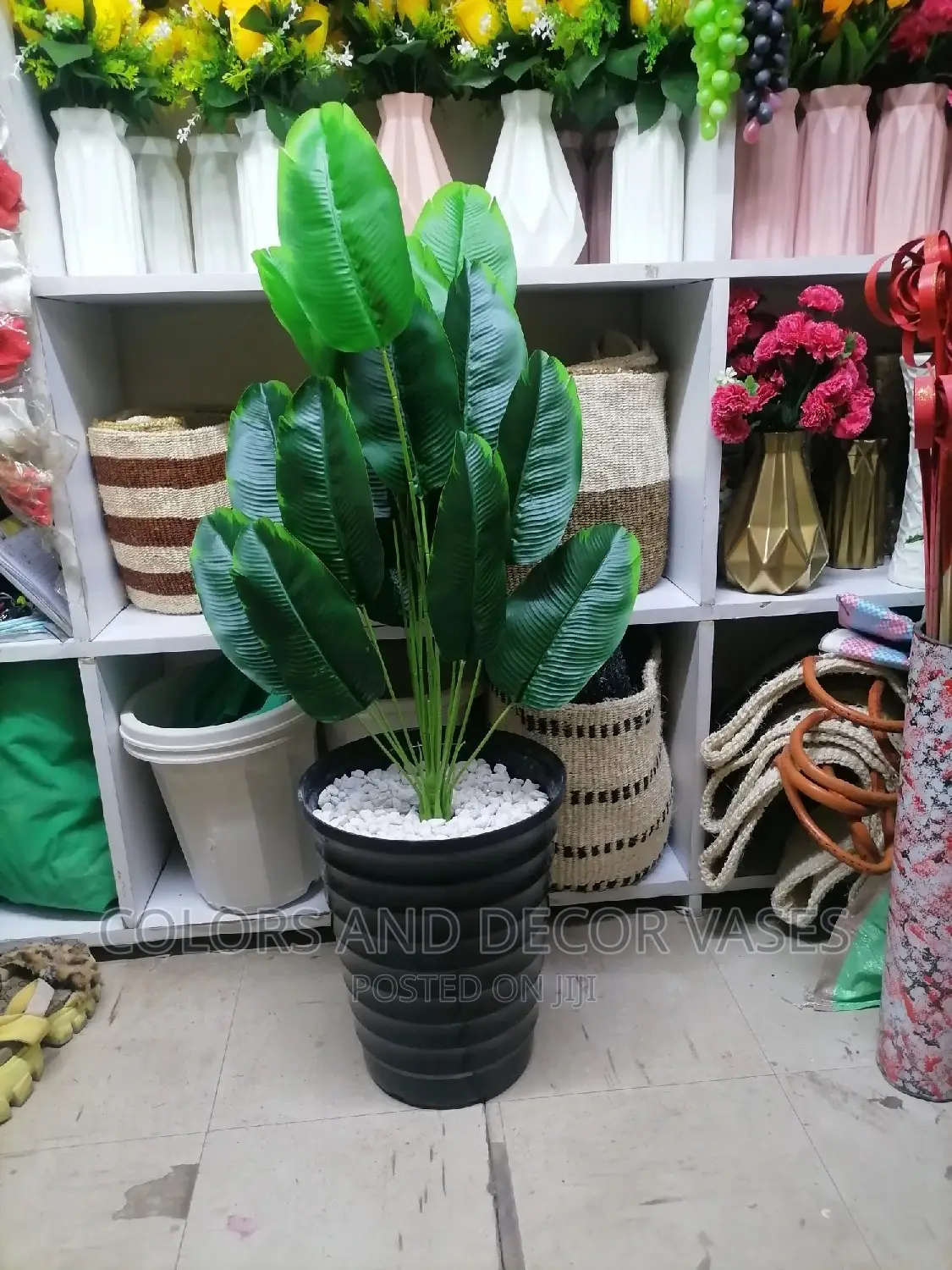 Banana Plant Artificial With Black Plastic Vase