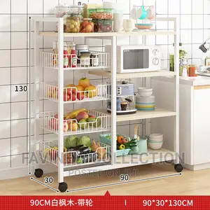 Multifunctional Metallic Kitchen Rack With Lockable Wheels