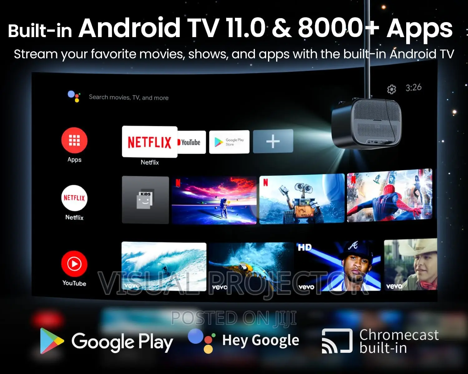 ETOE 1080P Smart Projector, Video Projector With Android