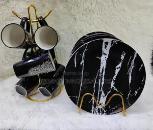 6 Pc Mug Tree Black En+ 6 Pc Ceremic Plates Black