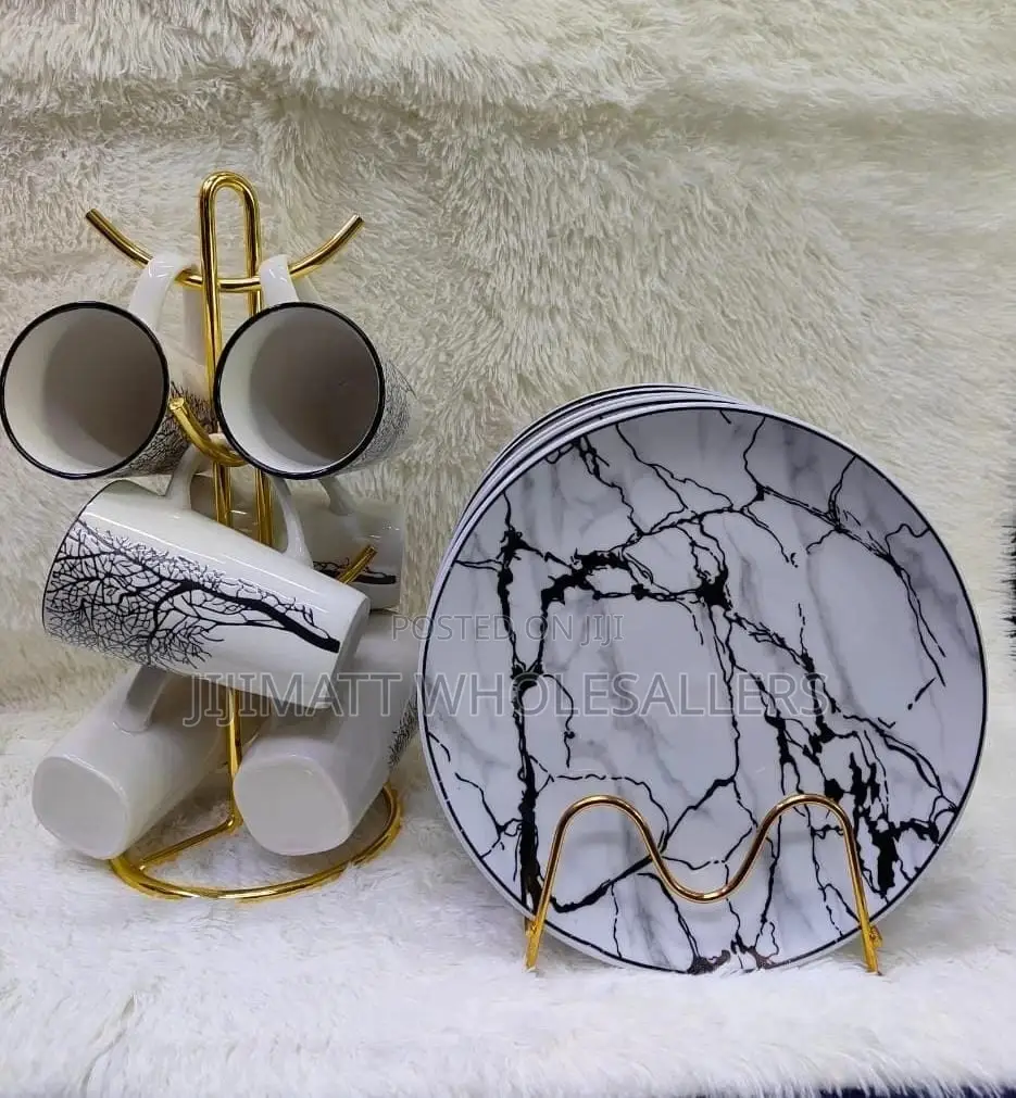 6 Pc Mug Tree Black En+ 6 Pc Ceremic Plates White