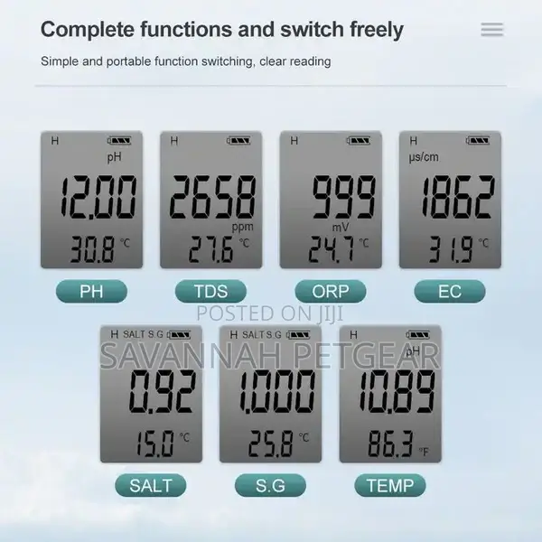 Digital 7 in 1 PH TDS EC Salinity S.G ORP Temperature Water