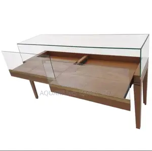 Glass Enclosure With Table Stand And Open Drawers