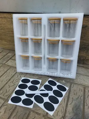 *12pcs Glass Spice Jar Set With Free Stickers Pen