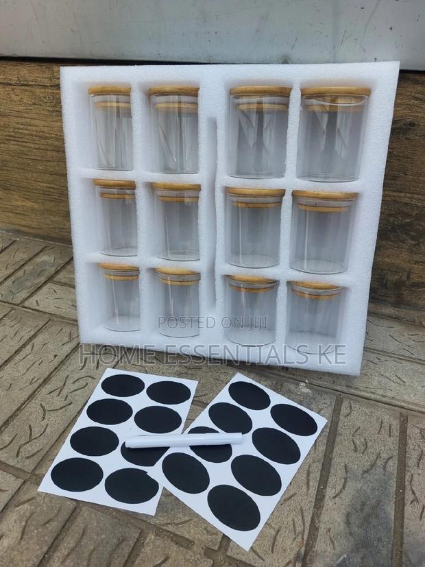 *12pcs Glass Spice Jar Set With Free Stickers Pen