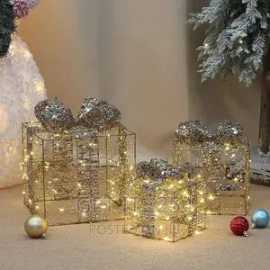 3pcs Set Gold Lighted Gift Box
 AA Battery Powered