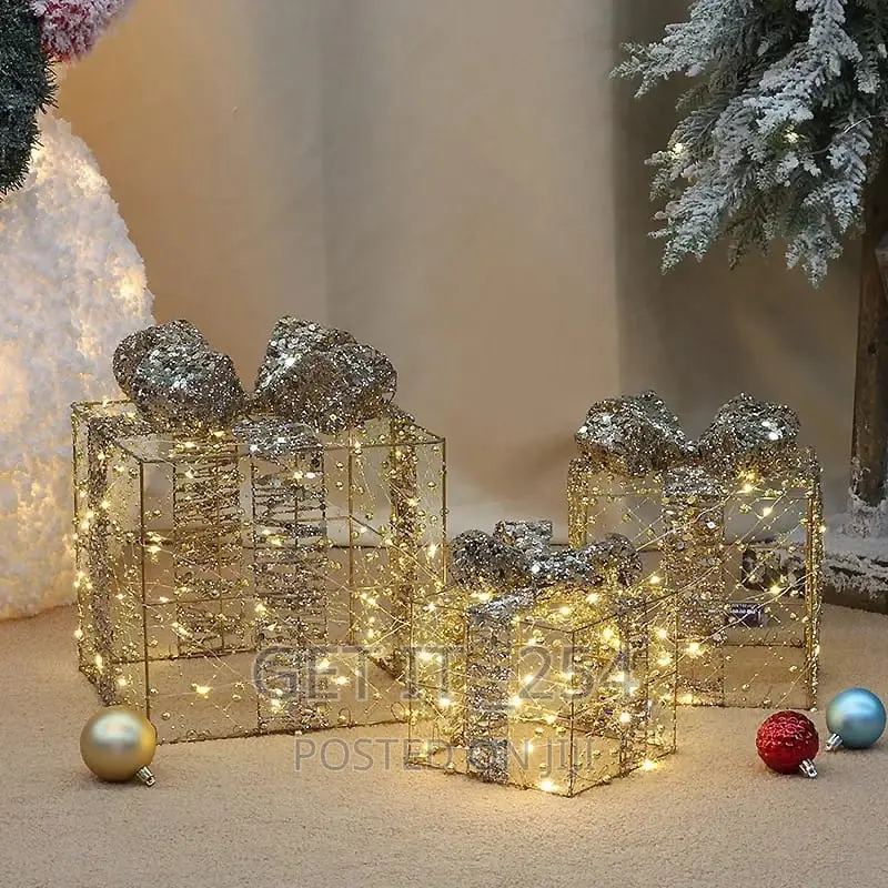 3pcs Set Gold Lighted Gift Box
 AA Battery Powered