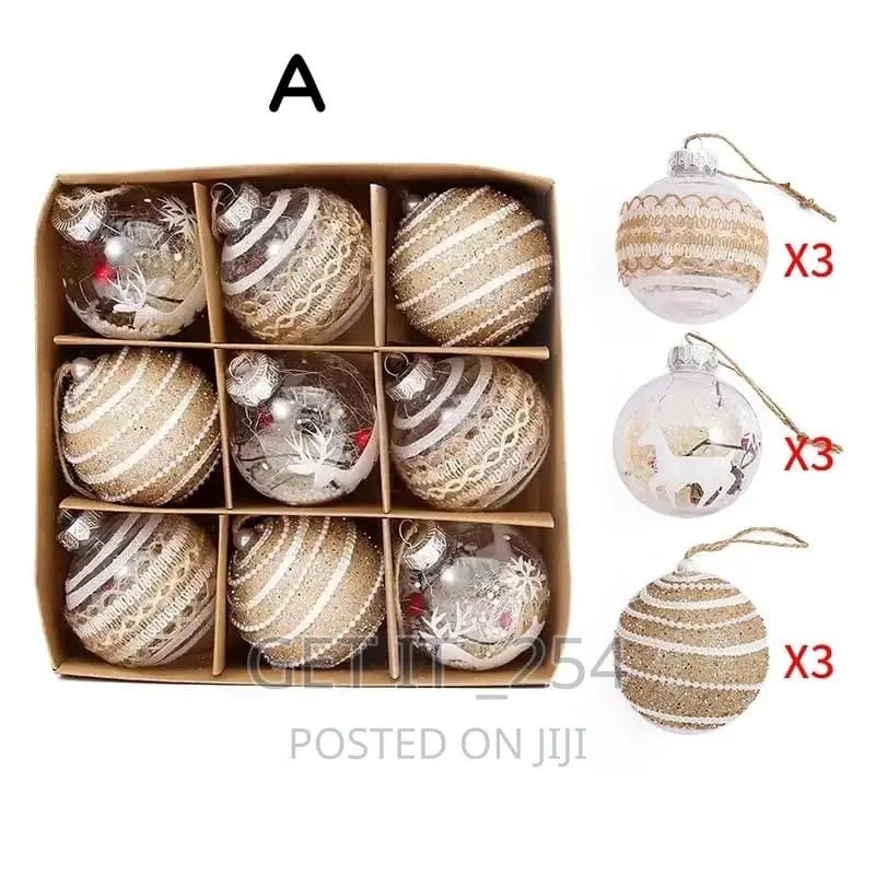 9pc Set Touch of Gold Christmas Ball