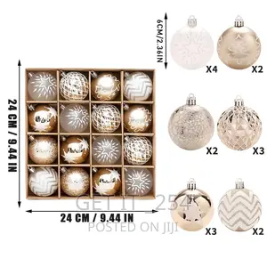 16pc Set Touch of Gold Christmas Ball