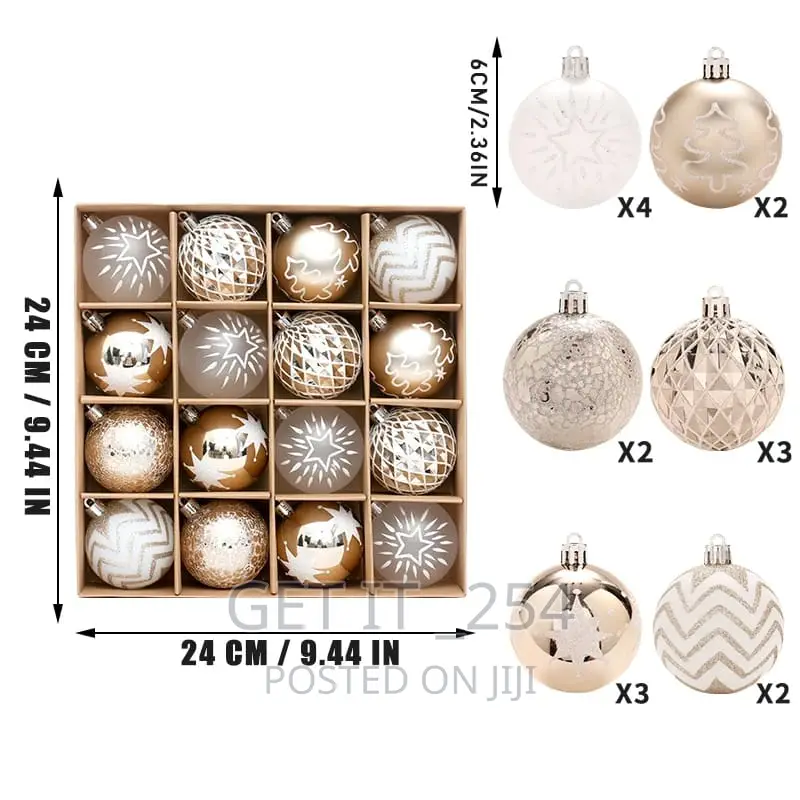 16pc Set Touch of Gold Christmas Ball