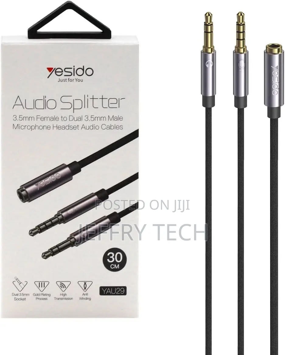 YESIDO YAU29 3.5mm 2 Male to 1 Female Headphone Mic Adapter
