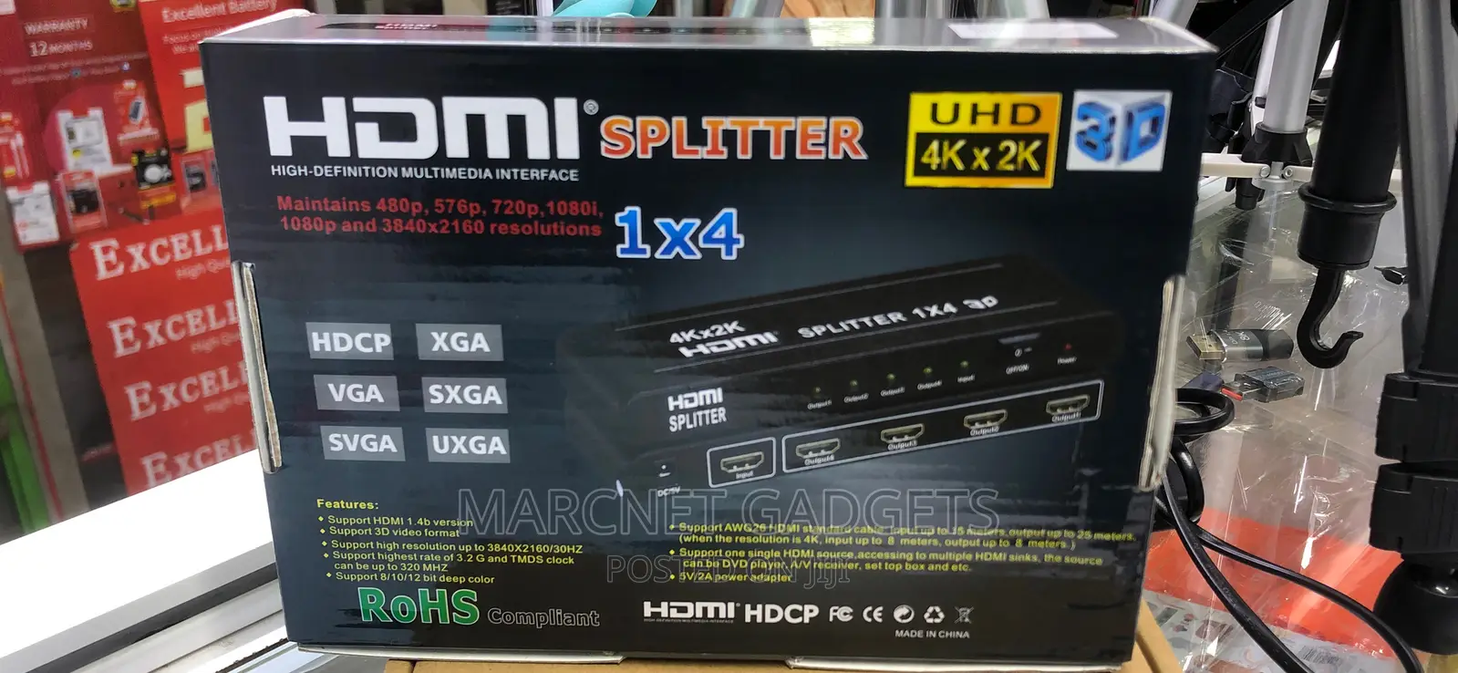Powered 4 Way Hdmi Splitter Metallic