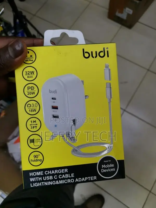 Budi Home Charger With USB-C Cable / Lightning Micro Adapt