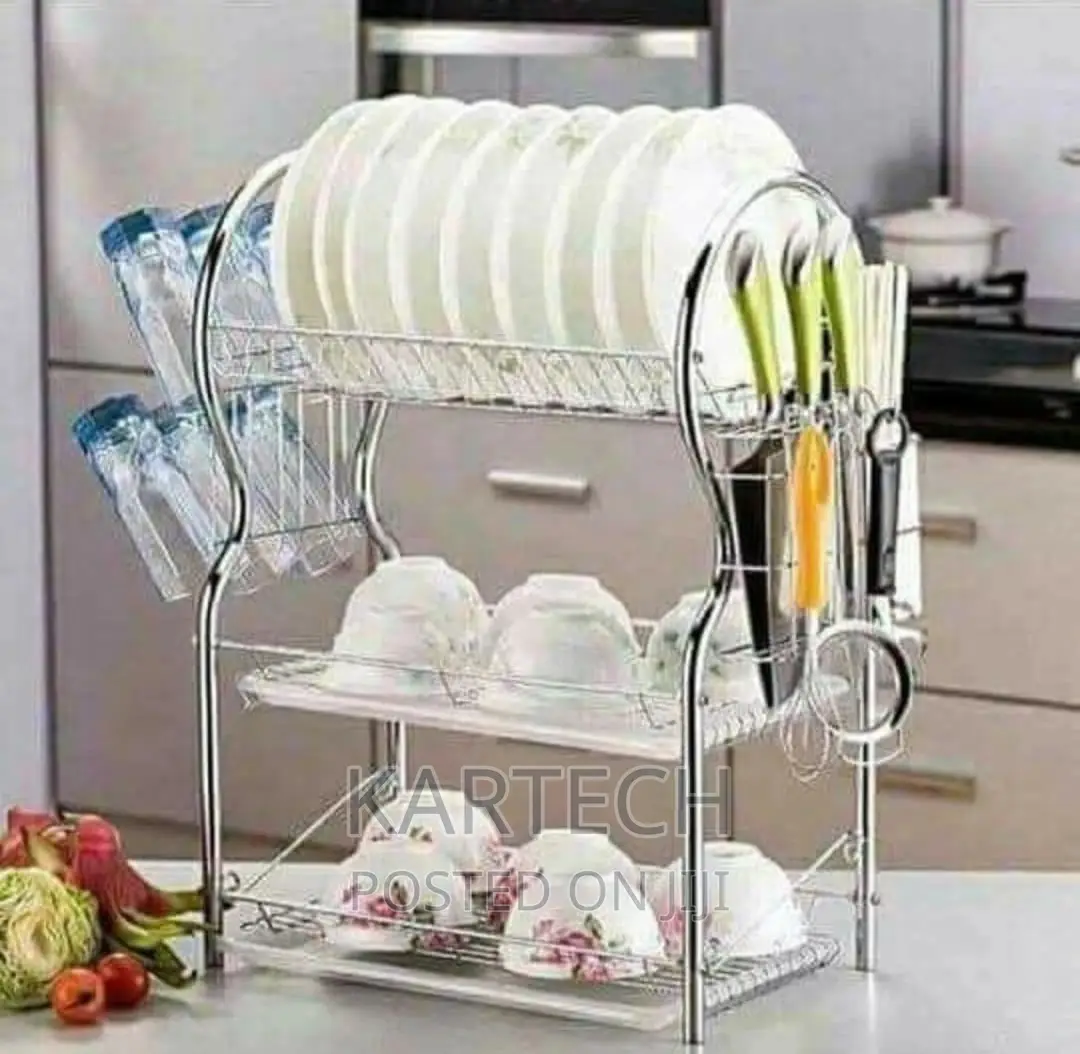 3 Layer Dish Rack Metallic One Tray Bottom