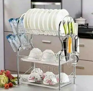 3 Layer Dish Rack Metallic One Tray Bottom