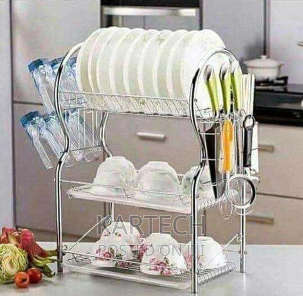 3 Layer Dish Rack Metallic One Tray Bottom