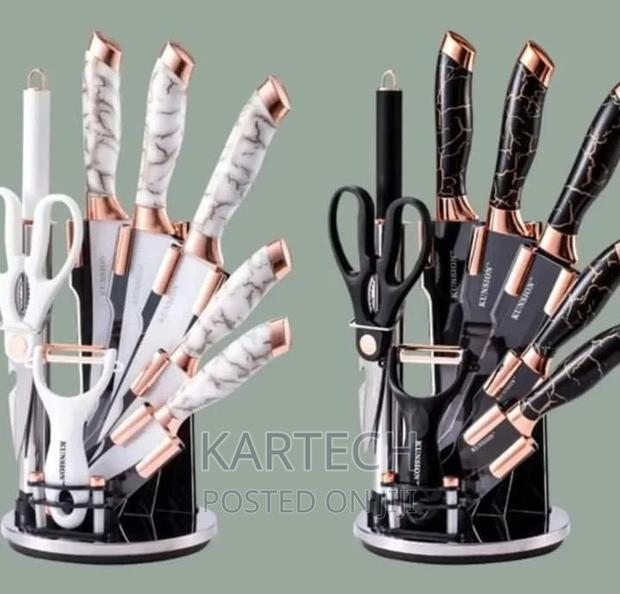 Kunshion Marble Handle Black and White Knives Set
