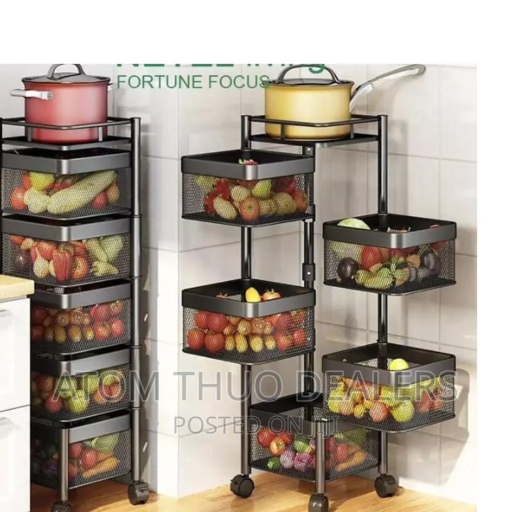5 Tier Square Fruit/Kitchen Storage Rack With Wheels