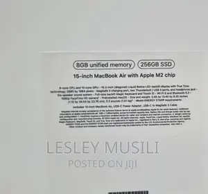 New Laptop Apple MacBook Air 2022 M2 8GB Apple M2 SSD 256GB