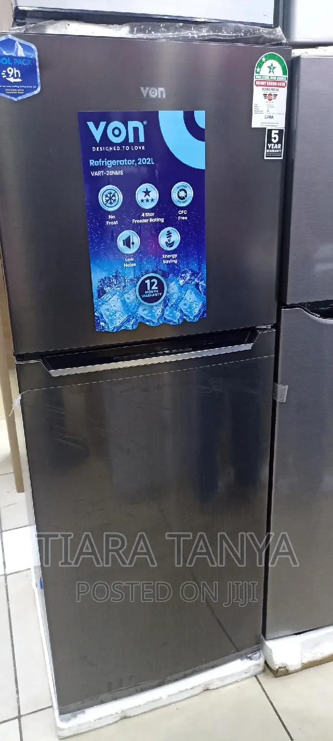 Von VART-26NMS Double Door Fridge, 202L - Silver