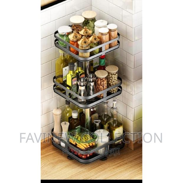 3 Tier Square Metallic Rotating Spice / Storage Rack