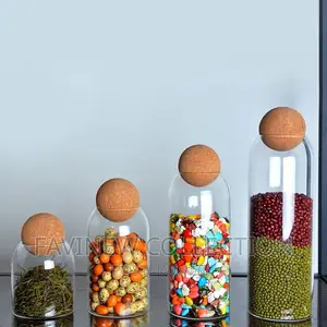 Open Ball Cork Transparent Jar With Bamboo Lid