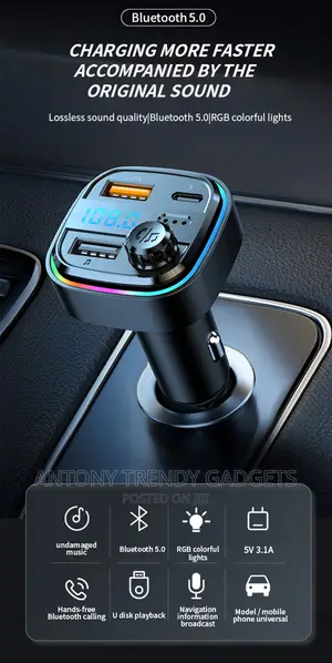 Car Bluetooth 5.0 FM Transmitter 7-Color Atmosphere Light Ca
