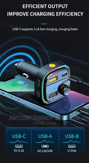 Car Bluetooth 5.0 FM Transmitter 7-Color Atmosphere Light Ca