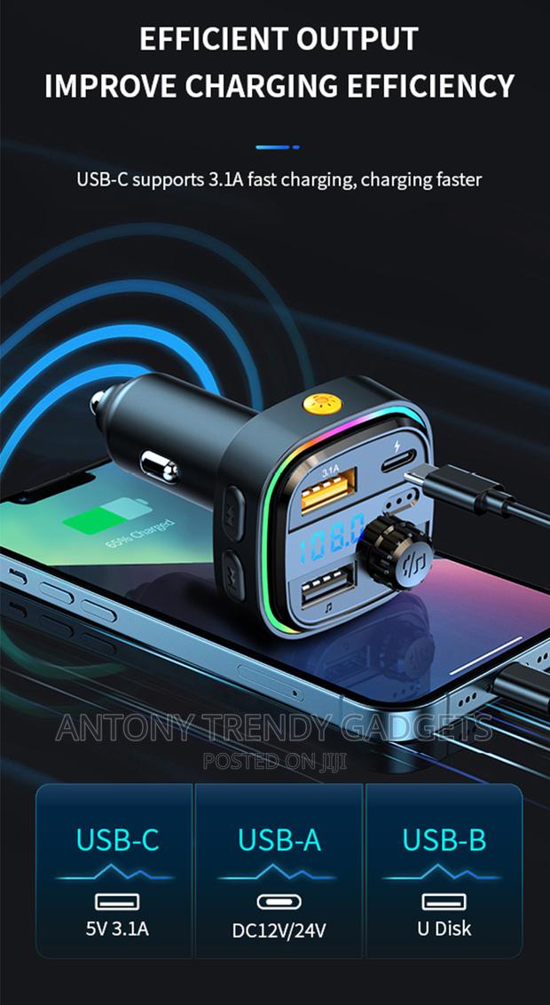 Car Bluetooth 5.0 FM Transmitter 7-Color Atmosphere Light Ca - thumbnail 3