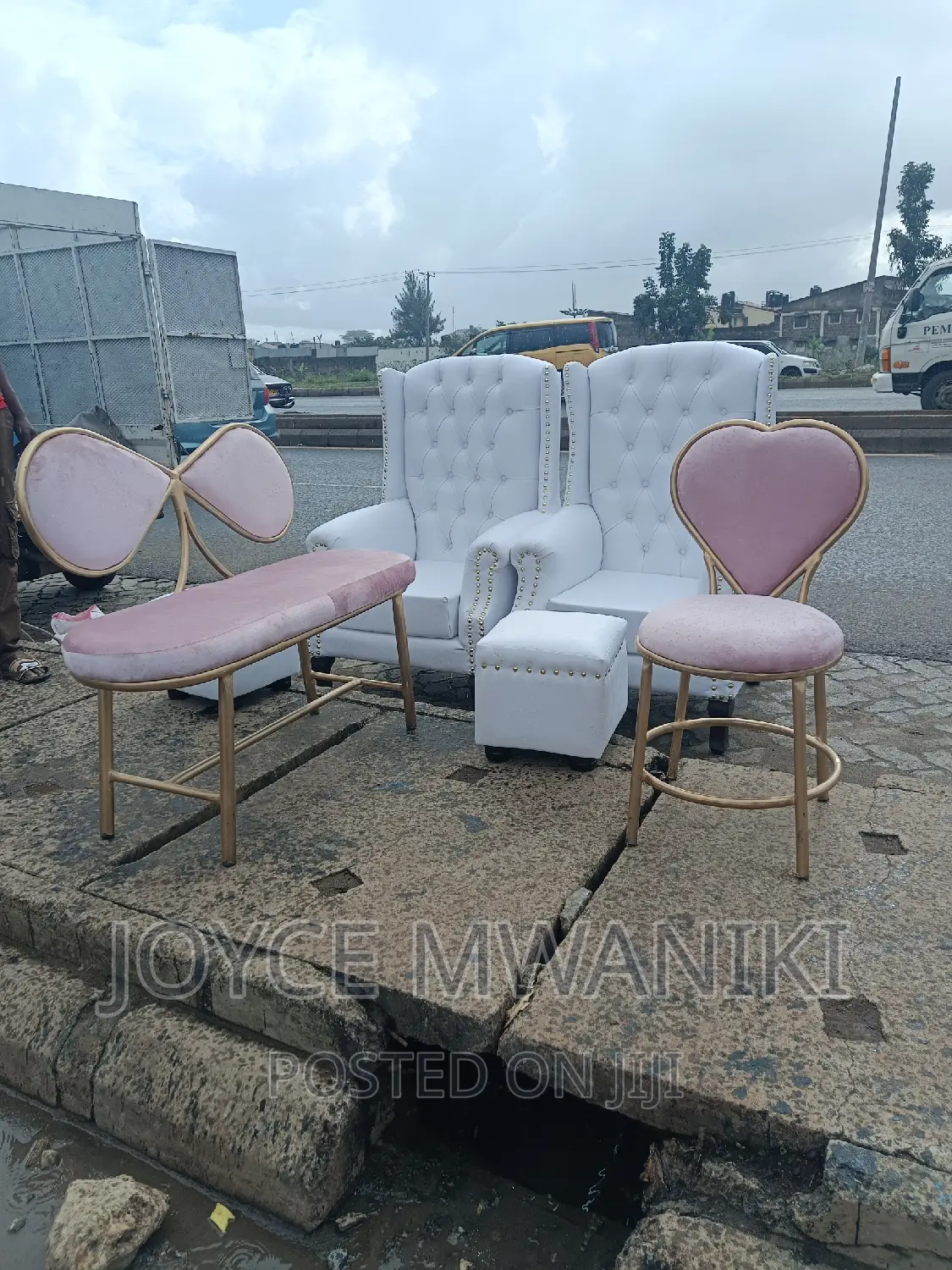 Pedicure Seats, 2 Puffs, Manicure Chair and Waiting Bench.