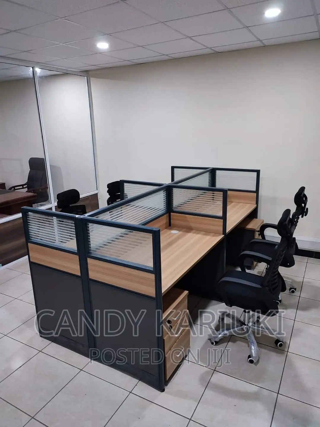 Modern 4 Way Workstation in Brown and Grey