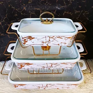 3 Pc Ceramic Chaffing Dishes Coated White in Colour