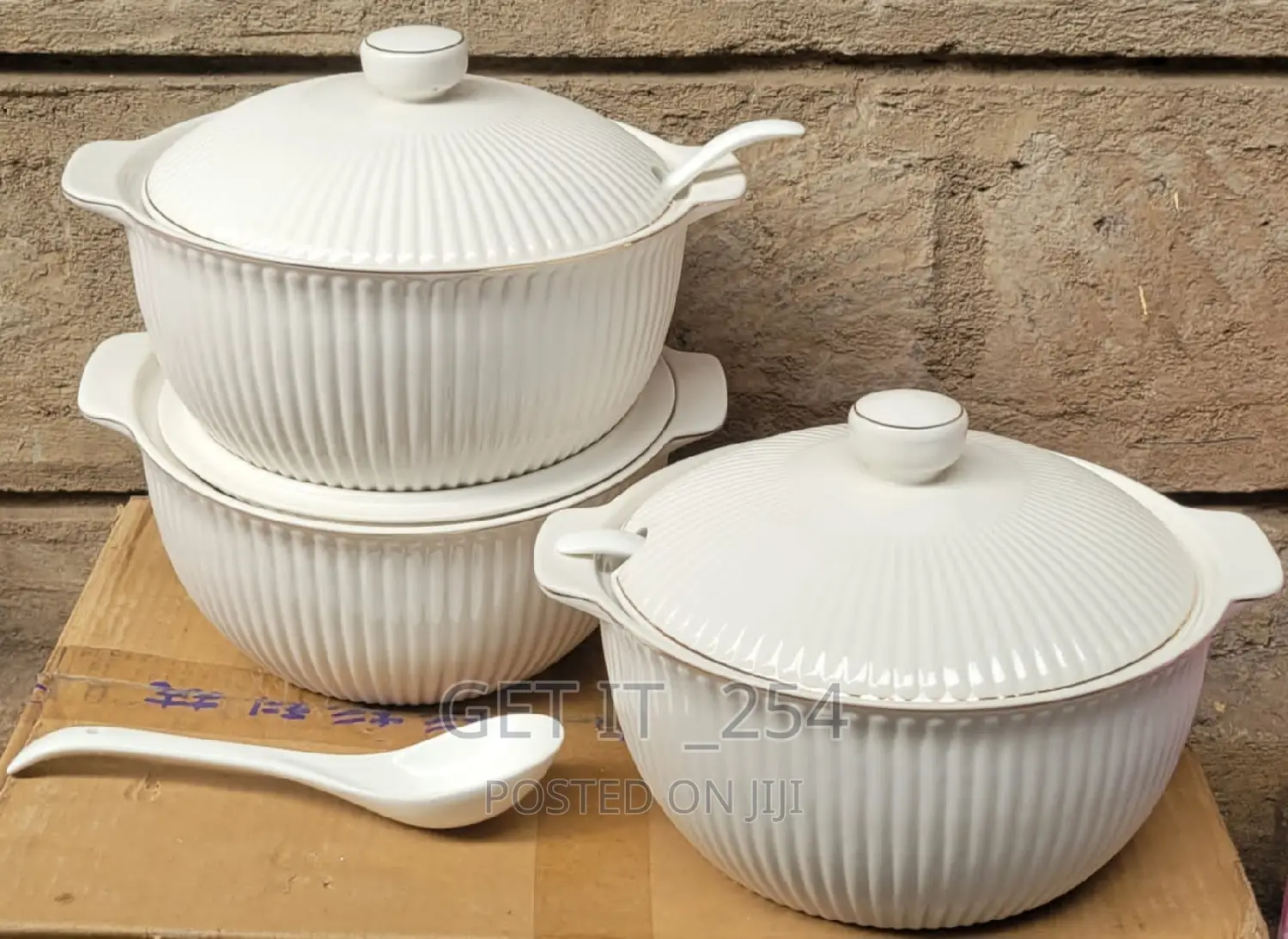 3pcs 3.5ltr Ceramic Serving Bowls With Spoon
