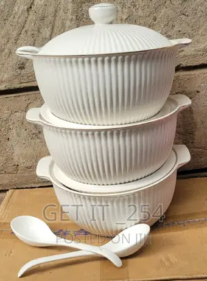 3pcs 3.5ltr Ceramic Serving Bowls With Spoon