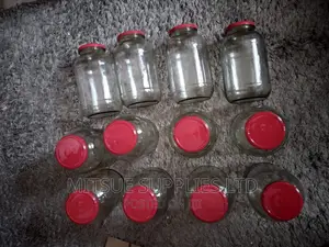 A Dozen (12) 2000ml or 2l Glass Storage Jars With Red Lids