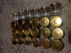 A Set 2 Dozen (24) Glass Storage Jars 330ml With Gold Lids