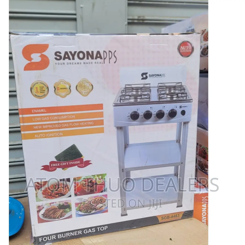 Sayona Four Burner Standing Cooker With Shelves
