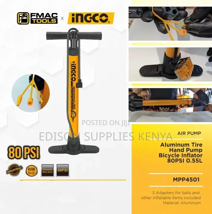 Ingco Hand Pump Tyre Bicycle Bike Pump 80psi Ball Pressure