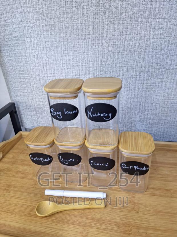 *6-Pack Square Glass Jars With Bamboo Lid and Spoon 250ml