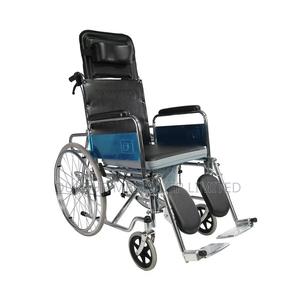 High Back Folding Reclining Commode Wheelchair With Headrest - thumbnail 2