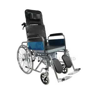 High Back Folding Reclining Commode Wheelchair With Headrest