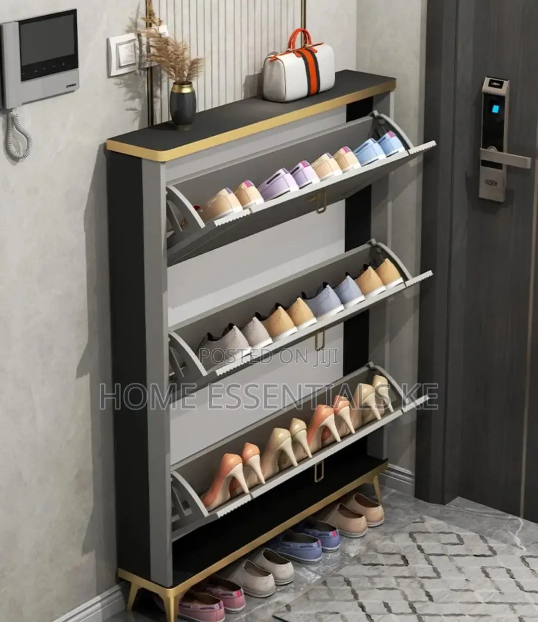 Flip Bucket Shoe Rack Grey White
