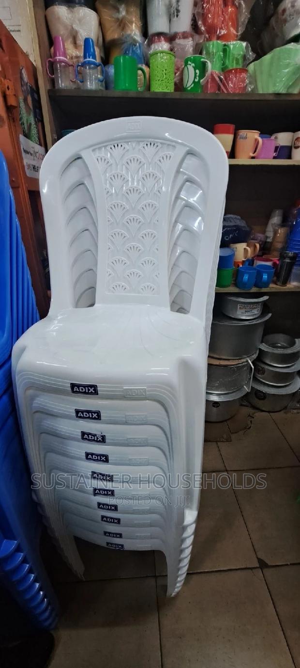 White Adix Armless Plastic Chairs - main view
