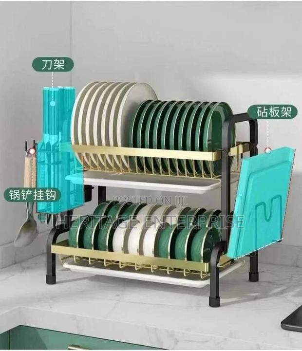 Dish Drying 2 Rack Bowl Plate Drainer