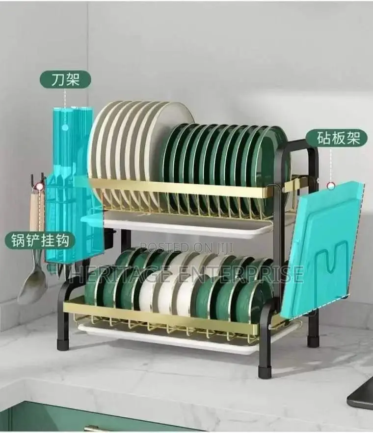 Dish Drying 2 Rack Bowl Plate Drainer
