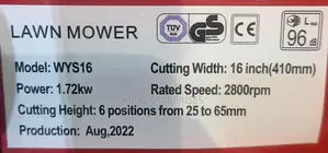 16inces Lawnmower Loncin Available