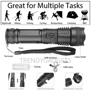 Most Powerful Flashlight 5 Modes Usb Zoom Led Torch Aluminiu