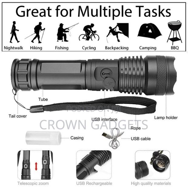 Most Powerful Flashlight 5 Modes Usb Zoom Led Torch Aluminiu - thumbnail 2