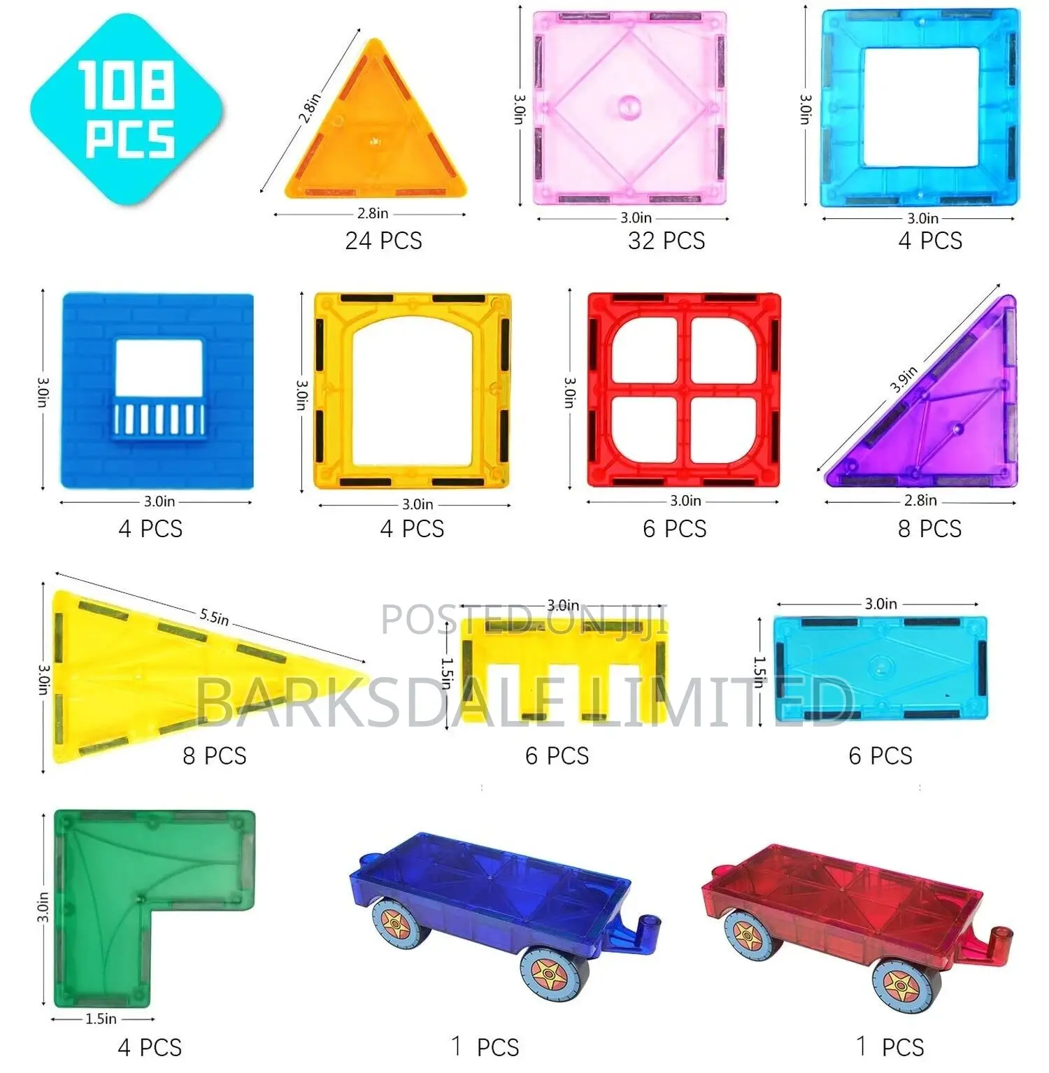 Magnetic Tiles Building Blocks Car Construction Toy Gift Kid